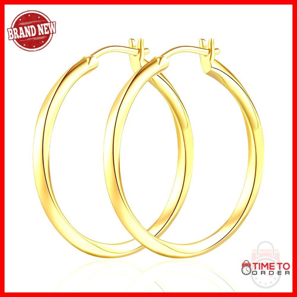 14K Gold Twisted Hoop Earrings 30mm Hypoallergenic Hinged Huggie